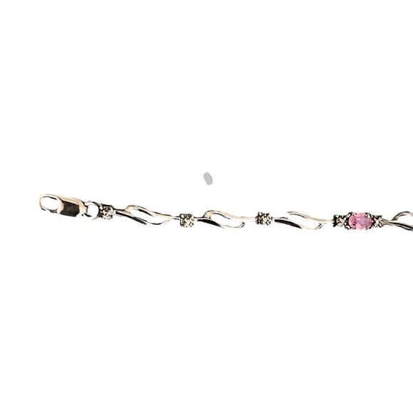10k White Gold & Pink Sapphire Bracelet with Diamond Illusions 7” - Picture 8 of 10